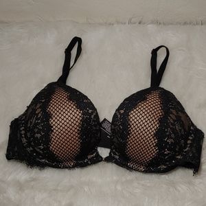 Victoria's Secret Black & Cream Lace Push Up Bra